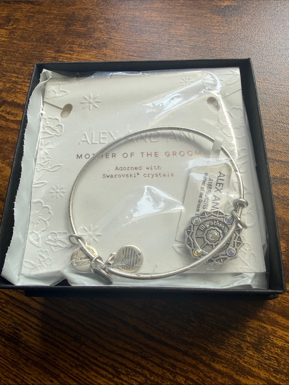 Alex and Ani Silver 'Mother of the Groom' Charm Bangle with Swarovski Crystals